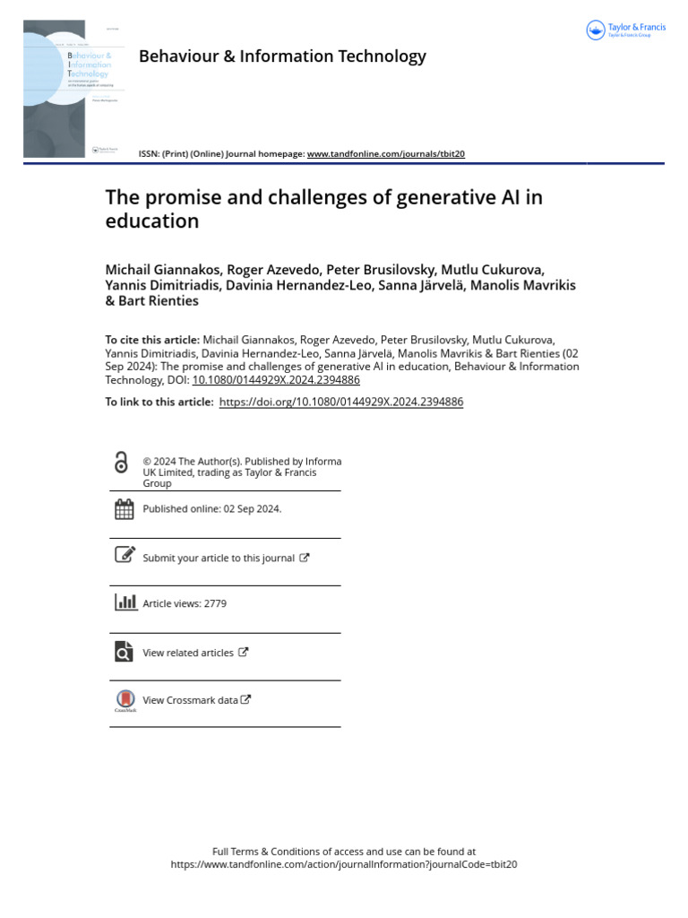 The Promise and Challenges of Generative AI in Education | PDF