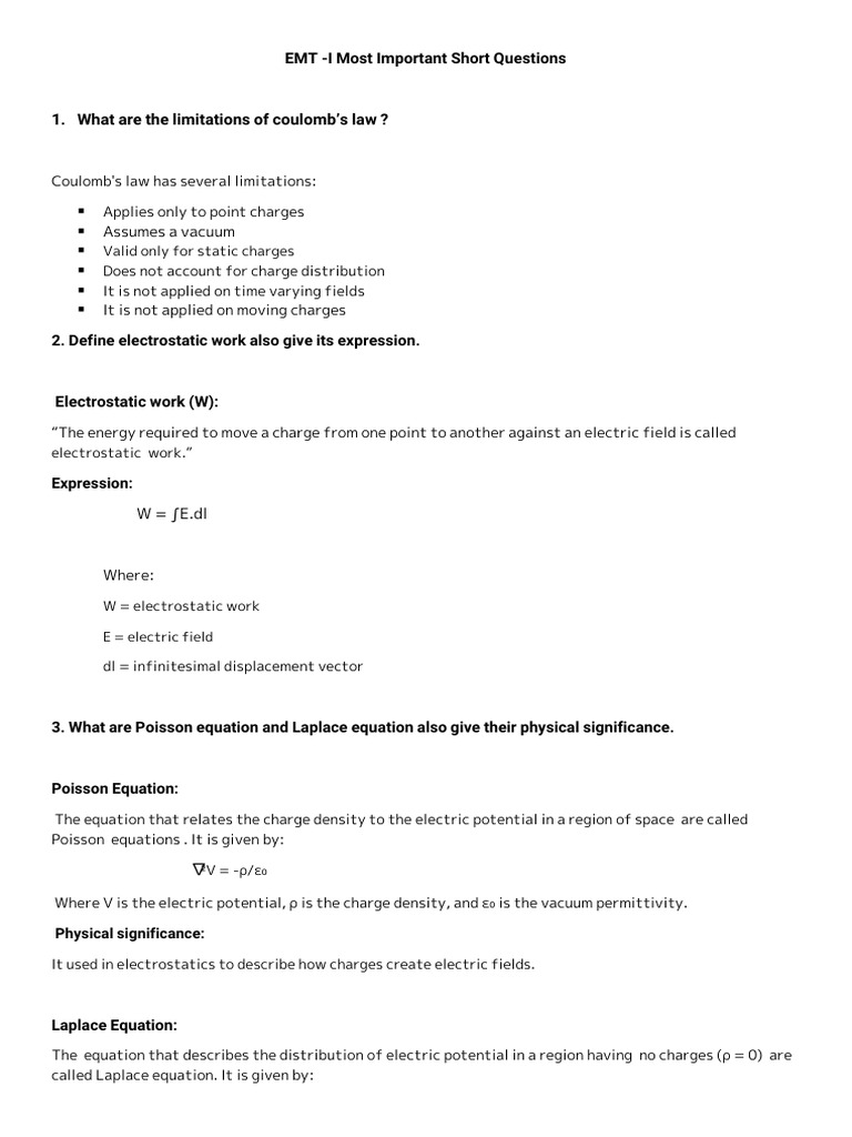 Emt Short Questions | PDF