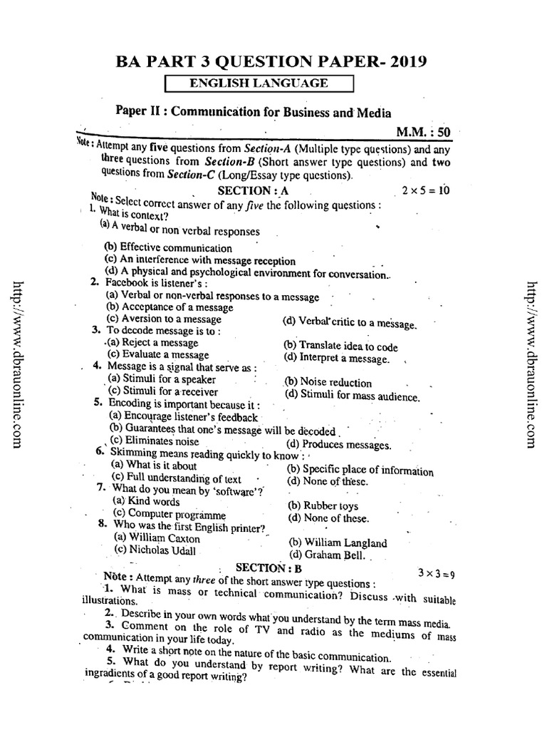 Ba Part 3 English Language Communication For Business and Media 2019 | PDF