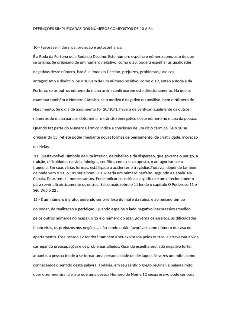 Definições Simplificadas Dos Números Compostos de 10 A 64 | PDF