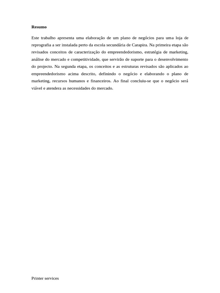 Plano de Negócios para Reprografia em Carapira | PDF | Business