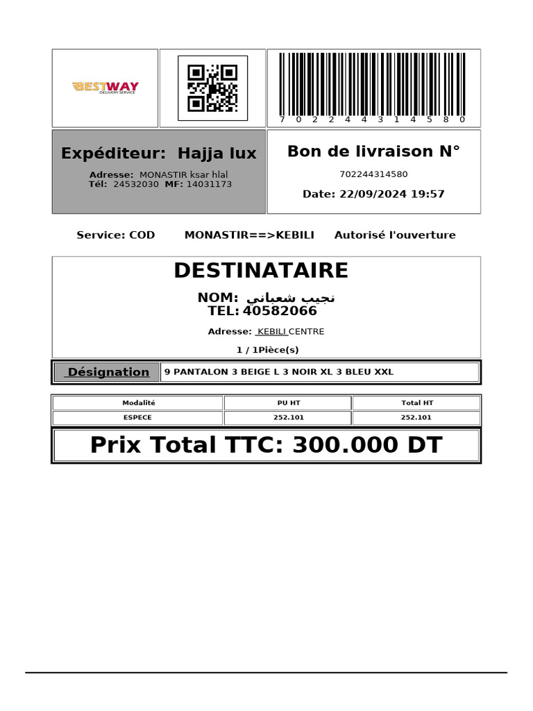 Bordereau de Livraison &&& | PDF