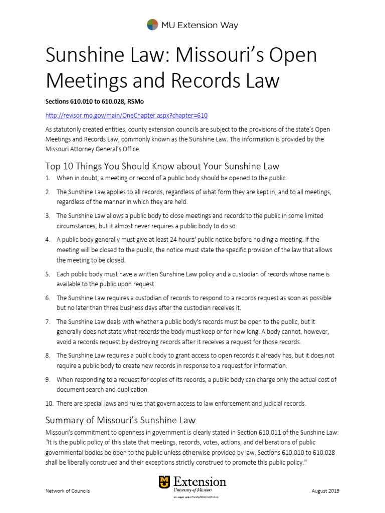 Noc SunshineLawSummary | PDF | Freedom Of Information Laws By Country ...