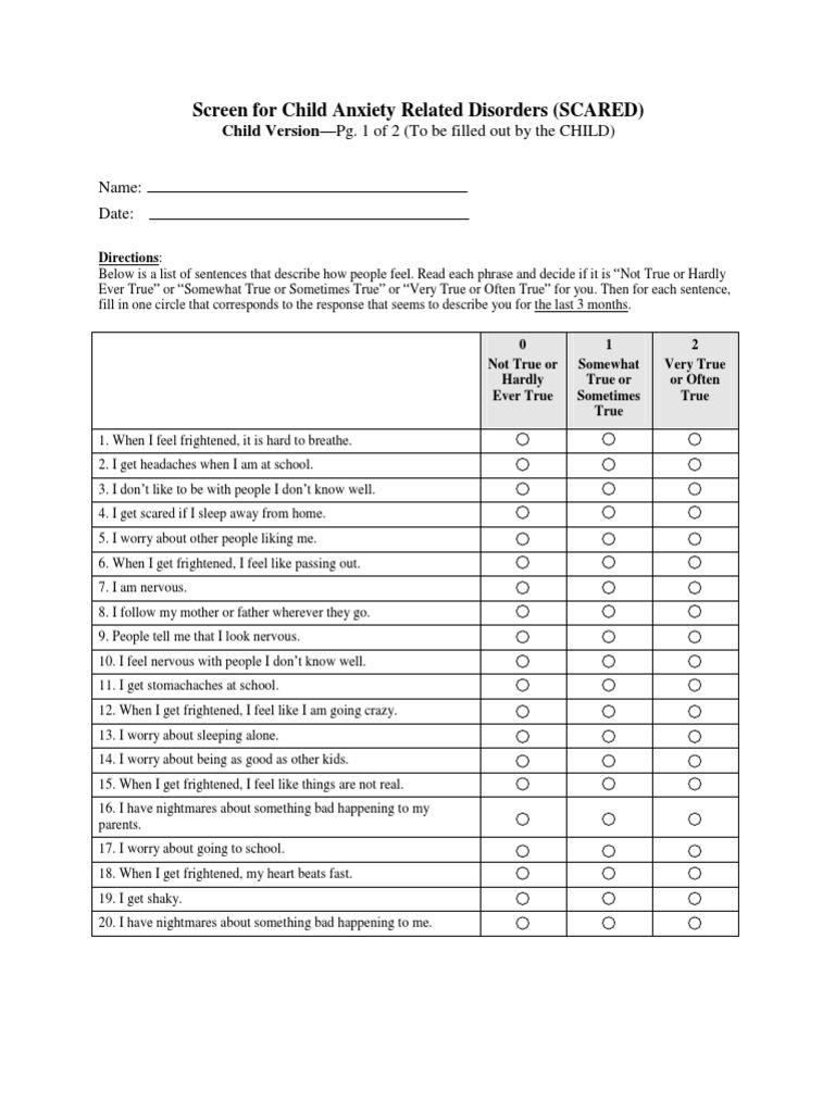 Anxiety Scale Child Anxiety Disorder Wellness