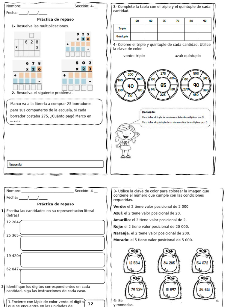 Práctica de Repaso Matemáticas | PDF