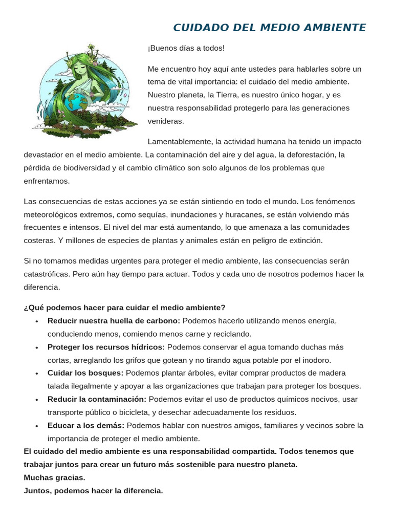 Cuidado Del Medio Ambiente | PDF