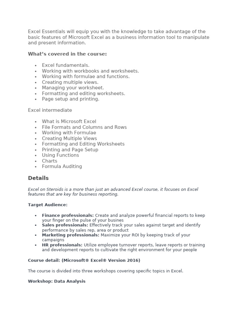 What's Covered in The Course:: Details | PDF | Microsoft Excel | Computing