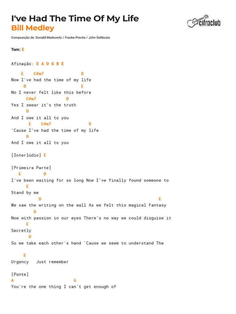 Cifra Club Bill Medley I Ve Had The Time Of My Life PDF