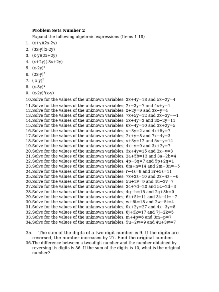 Problem sets number 2 pdf