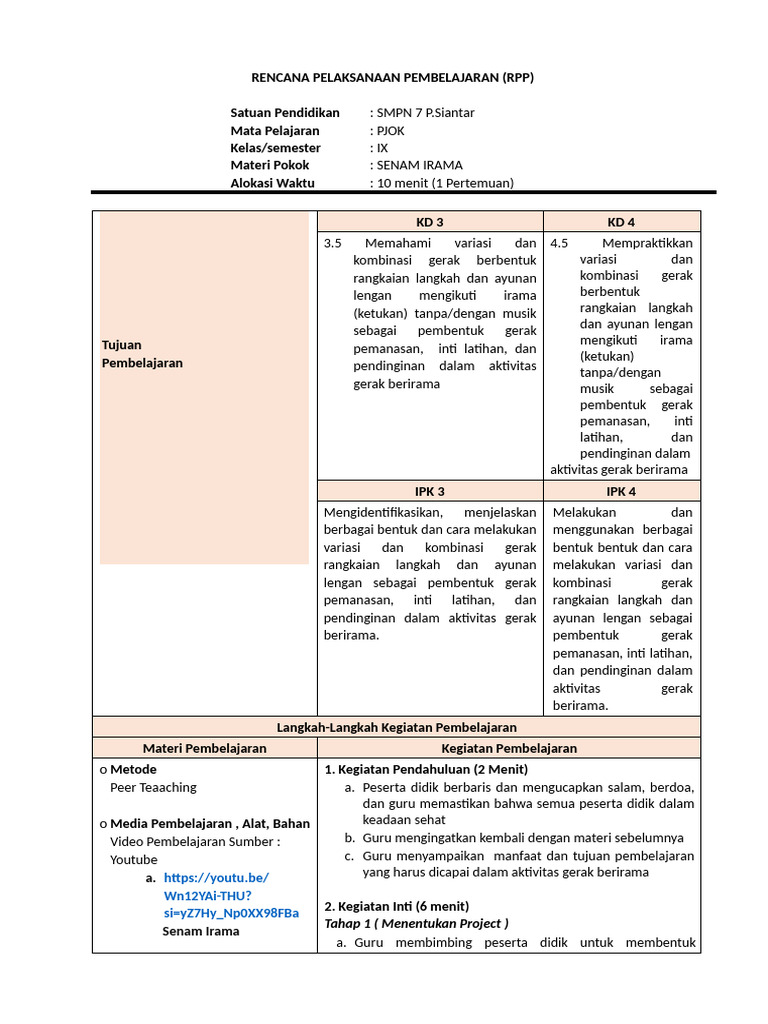 RPP Pear Teaching | PDF