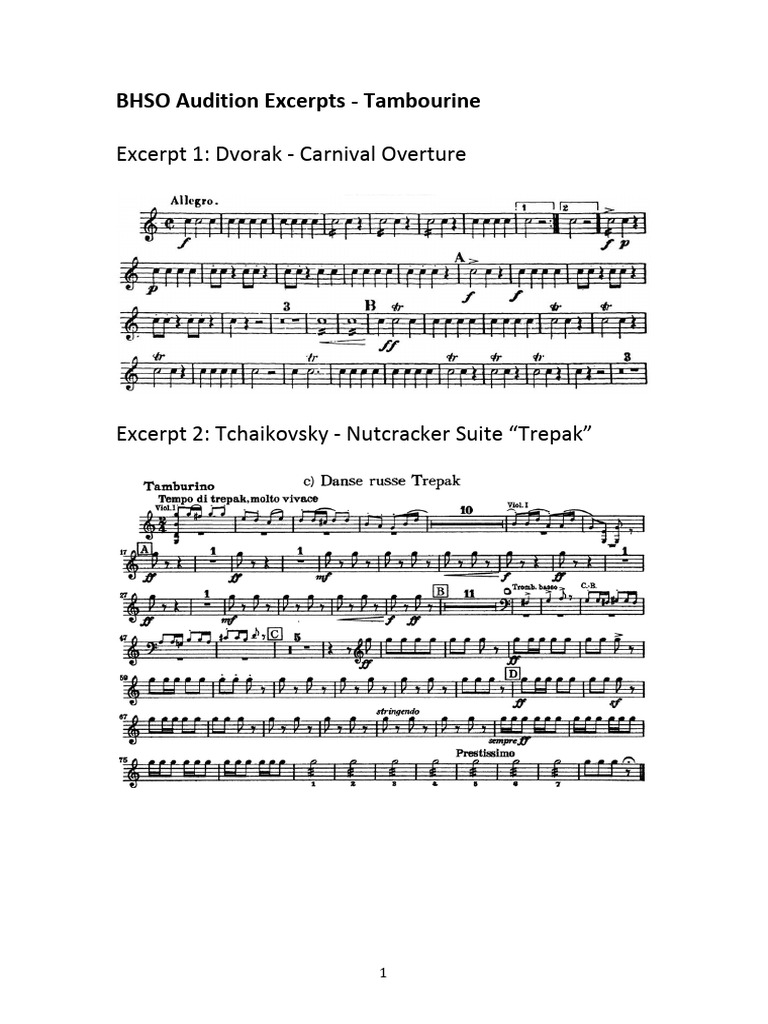 BHSO Audition Excerpts Tambourine | PDF