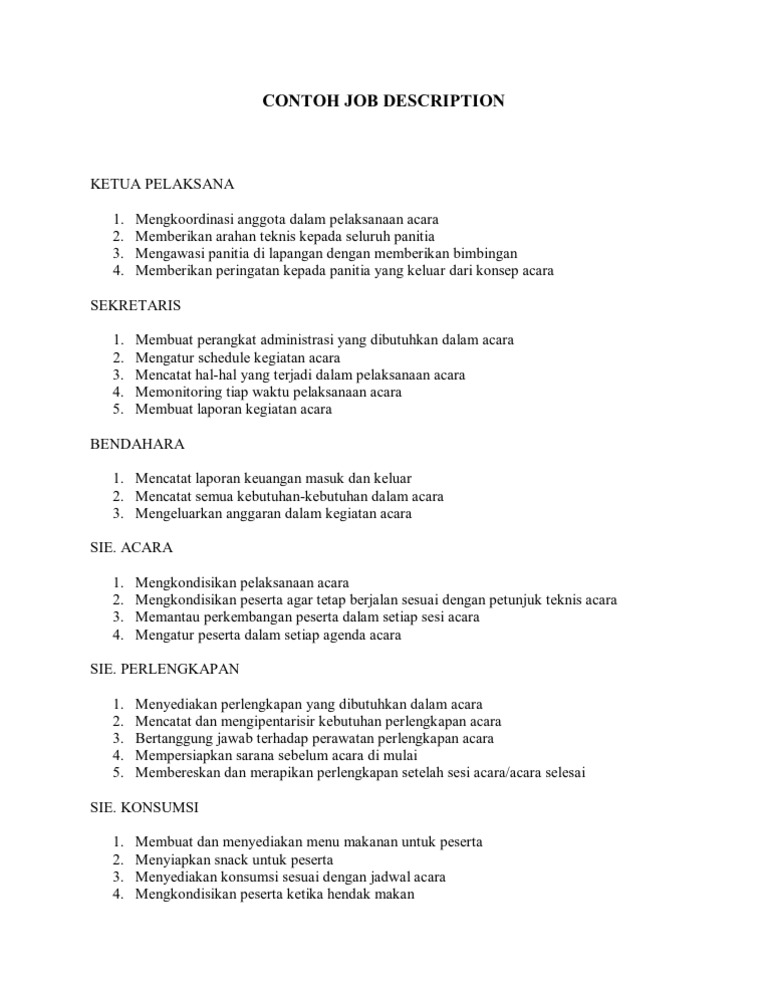 Contoh Job Description