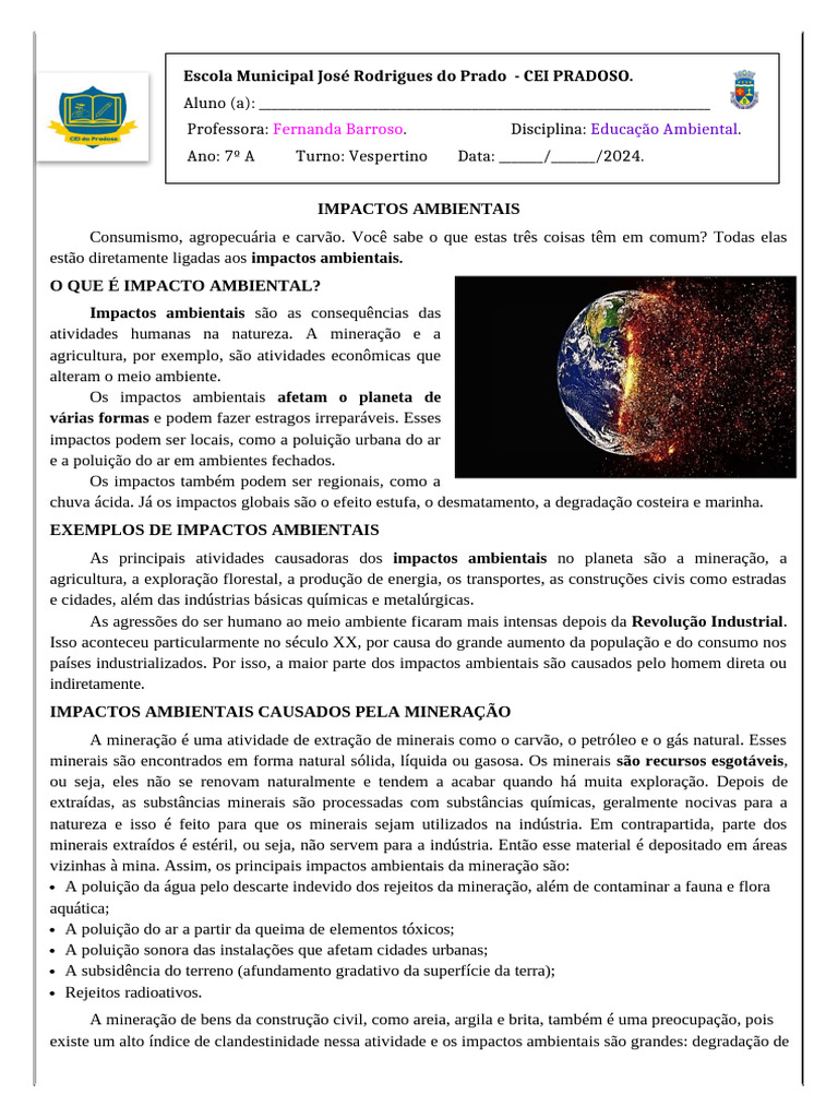 Atividade Ambiental 7 Ano | PDF