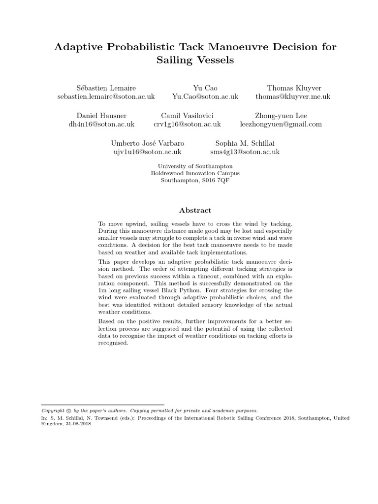 Adaptive Probabilistic Tack Manoeuvre Decision For | PDF