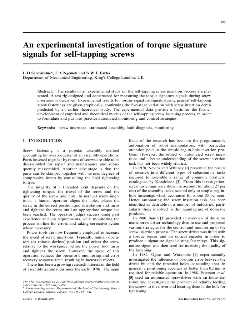 An Experimental Investigation of Torque Signature Signals For Self ...