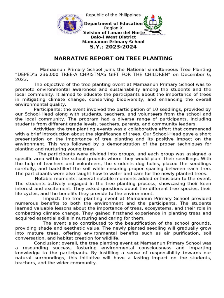 Narrative Report Tree Planting | PDF | Trees | Natural Environment