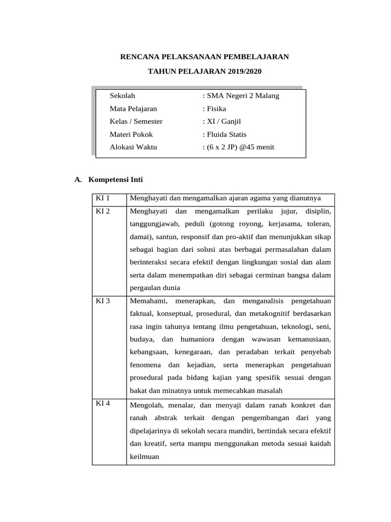 RPP Fluida Statis CTL | PDF