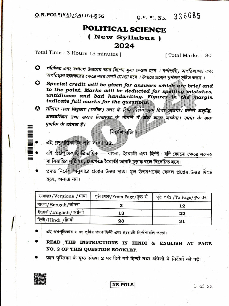 EduTips HS Pol-Science Question Paper 2024 | PDF