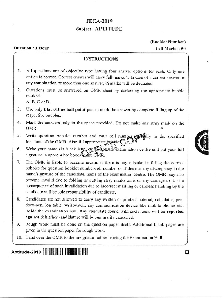 JECA 2019 Aptitude Old Paper | PDF