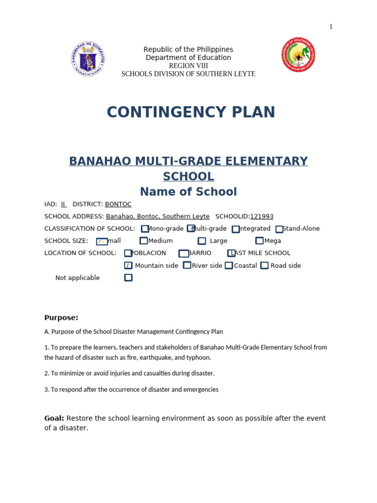 SDRRM Contingency Plan Final | PDF