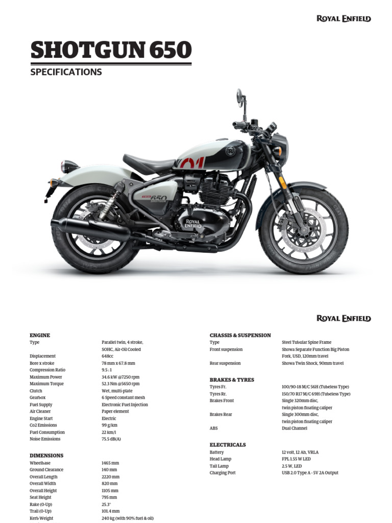 Shotgun 650 Technical Specifications | PDF | Car | Automotive Industry