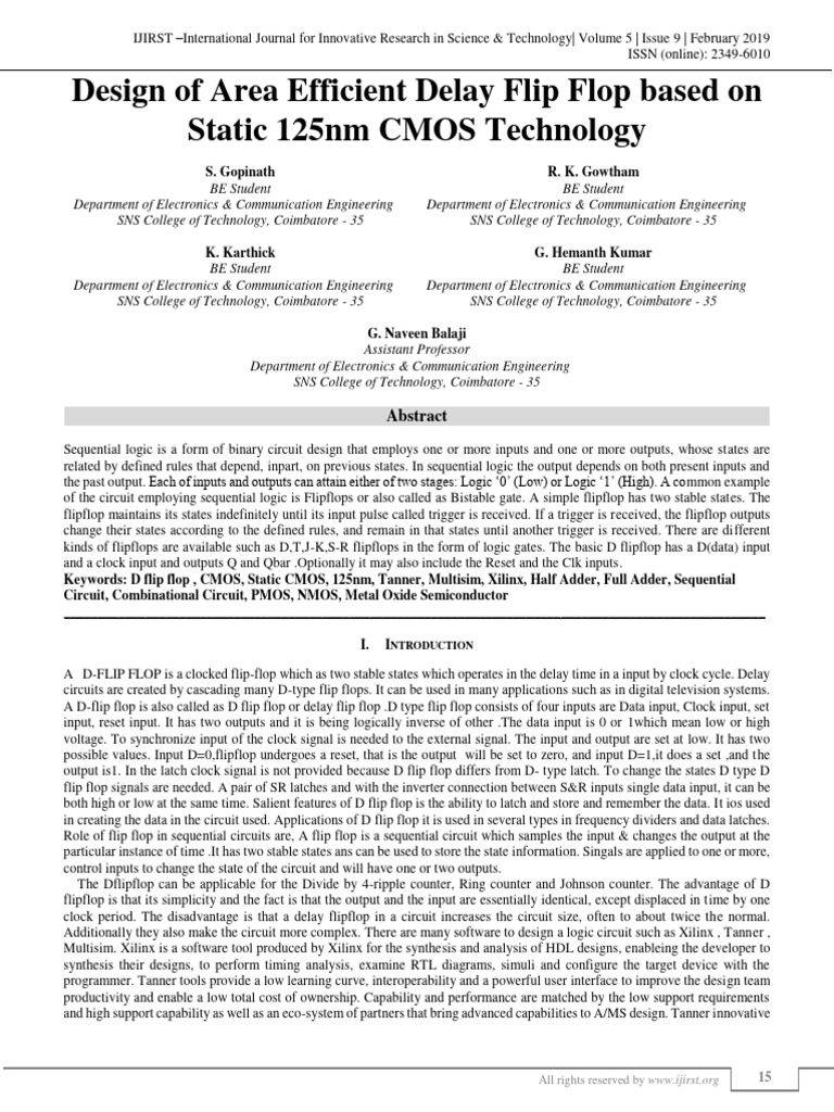 Design of Area Efficient Delay Flip Flop | PDF