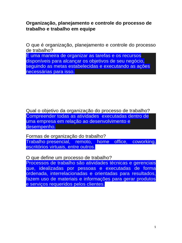 Organização Planejamento e Controle Do Processo de Trabalho | PDF