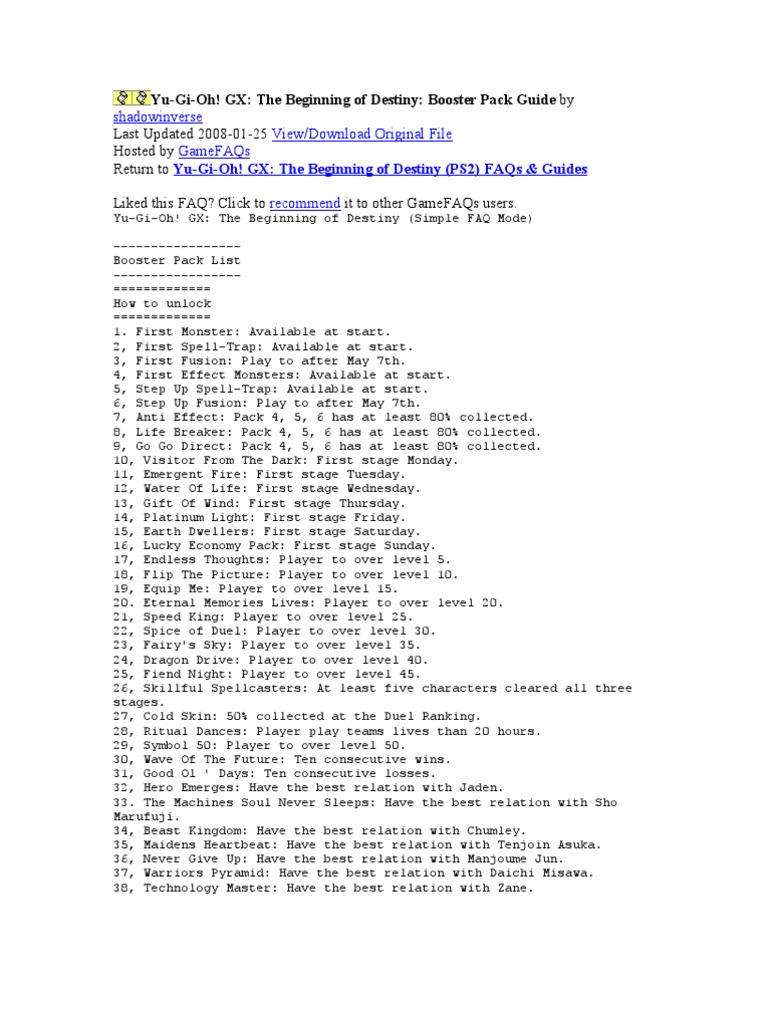 Yu-Gi-Oh! GX The Beginning of Destiny Booster Pack Guide | PDF | Ghosts |  Magician (Fantasy)