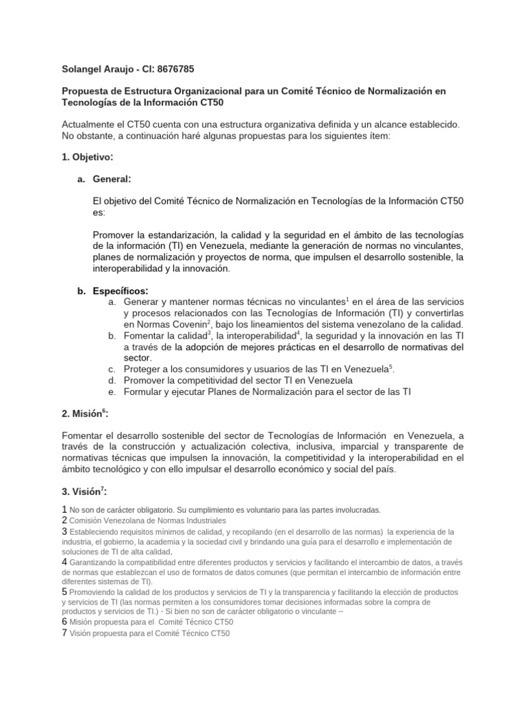 Organización Comité Ténico CT50 - Solangel Araujo | PDF
