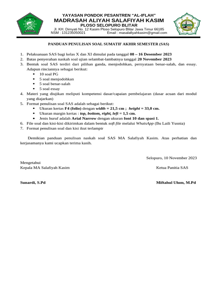 Pedoman Pembuatan Soal SAS MA | PDF