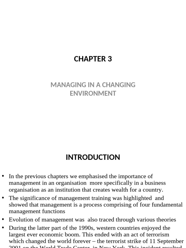 Chapter 3 - Managing in A Changing Environment | PDF