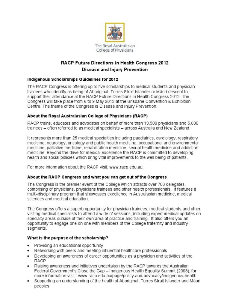 RACP 2012 Indigenous Scholarships Guide | PDF | Specialty (Medicine ...