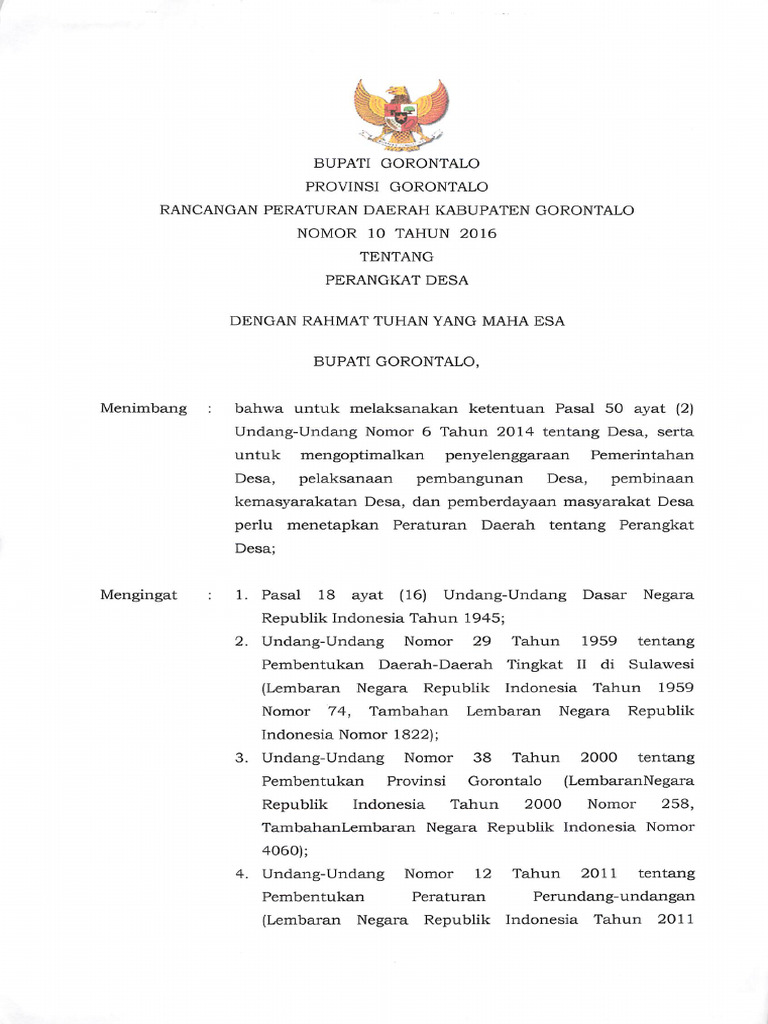 Perda No 10 TH 2016 TTG Perangkat Desa | PDF