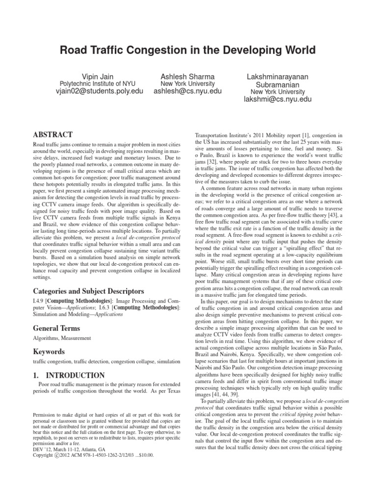 Road Traffic Congestion in The Developing World | PDF