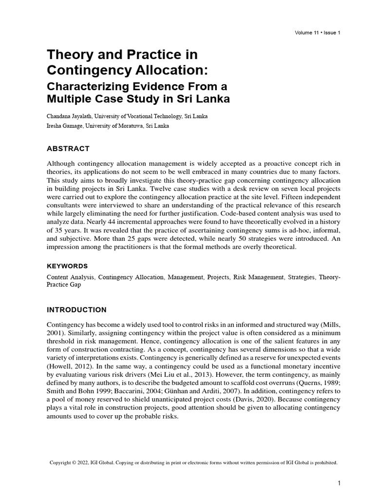 Theory and Practice in Contingency Allocation Char | PDF | Risk | Theory