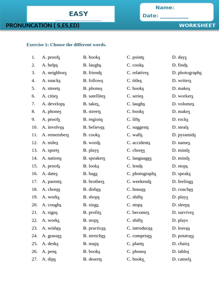 E, Es, Ed Pronunciation | PDF