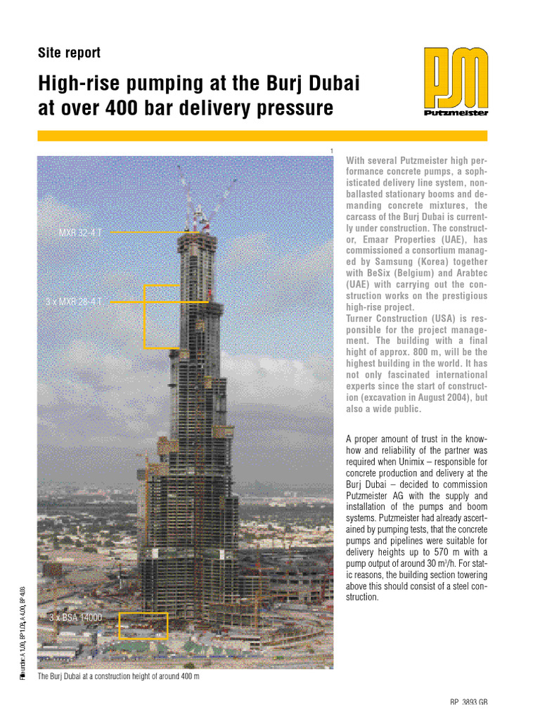 Burj Dubai - High-Rise Pumping at Over 400 Bar Delivery Pressure | PDF