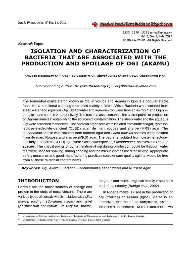Isolation and Characterization of Bacteria That Are Associated With The ...