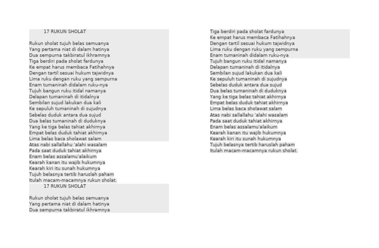 17 Rukun Sholat | PDF