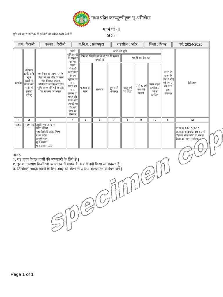 1415 Khasra No | PDF