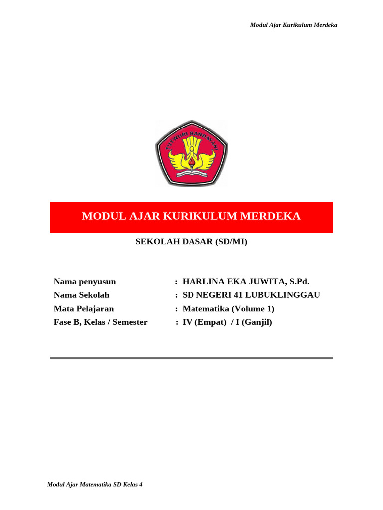 Modul Ajar Mtk Kelas 4 Smtr 1 Pdf