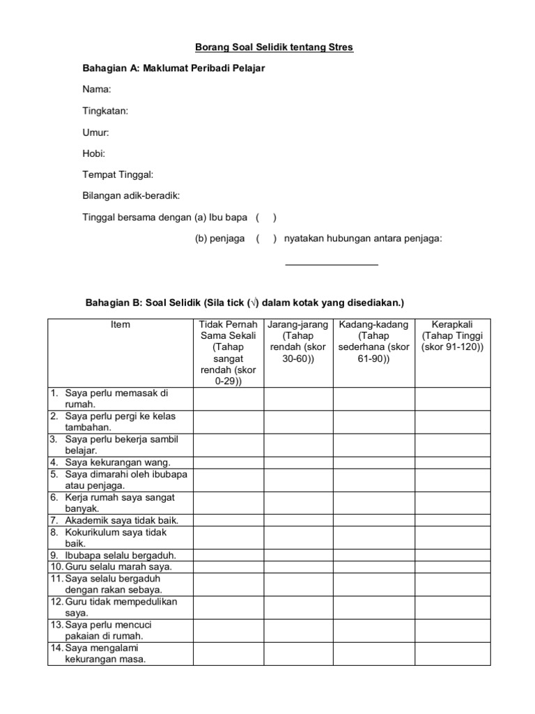 Borang Soal Selidik Tentang Stres  PDF