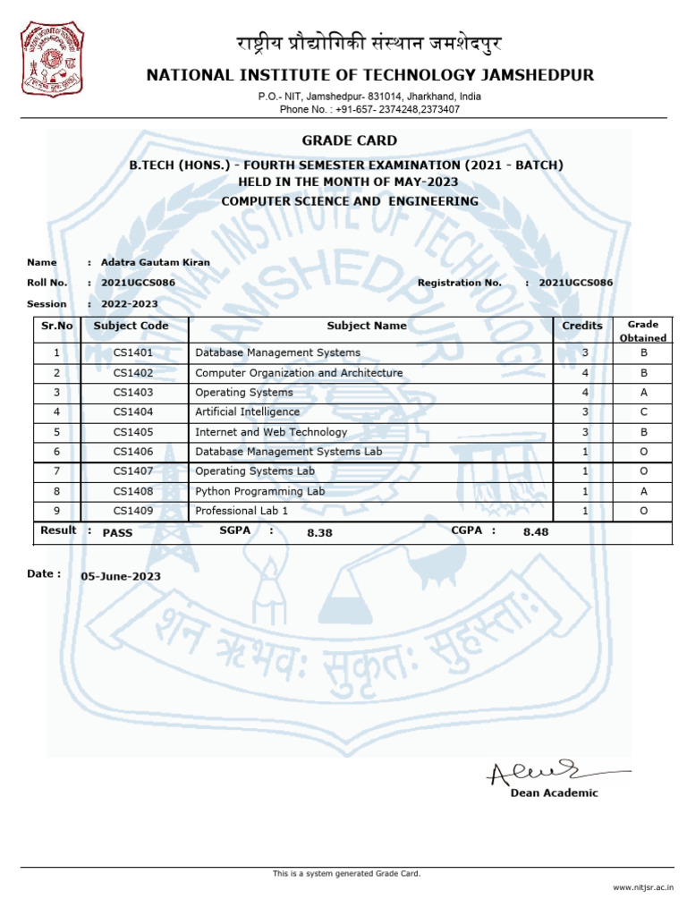 4th Sem Result | PDF
