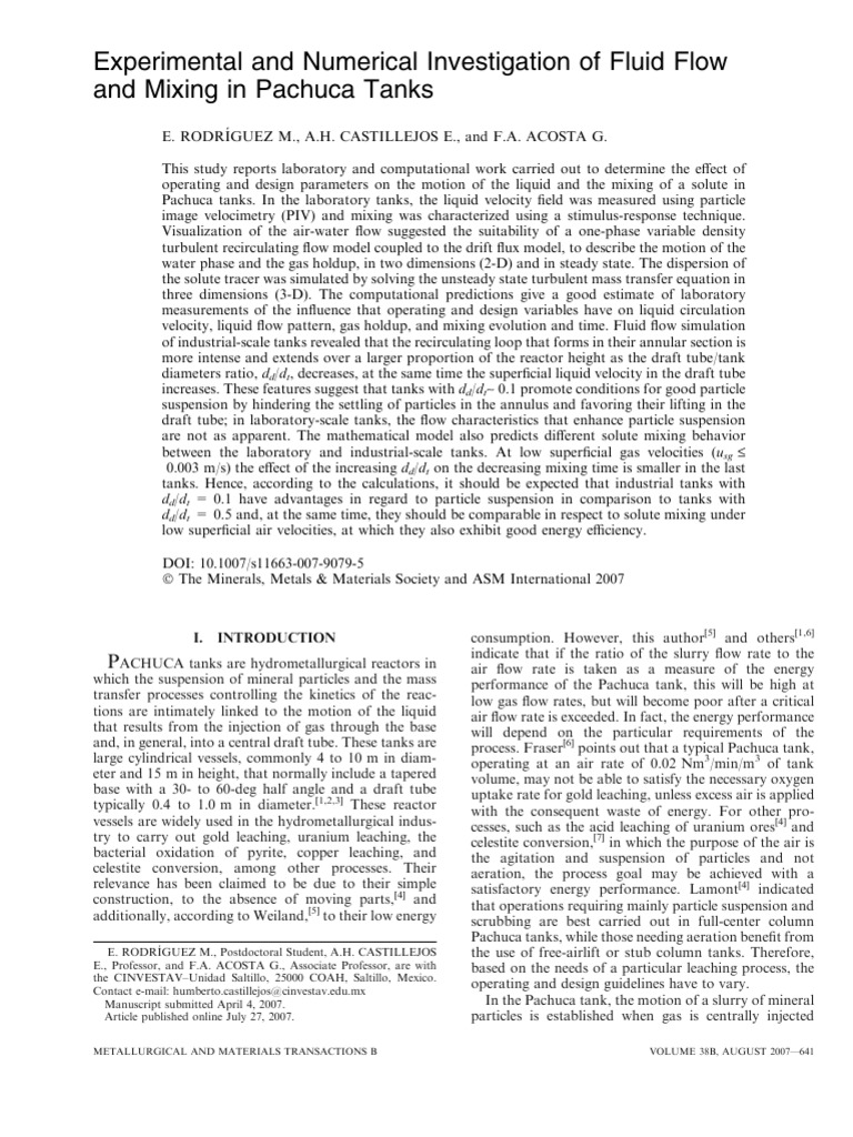 Experimental and Numerical Investigation of Mixing and Fluid Flow in ...