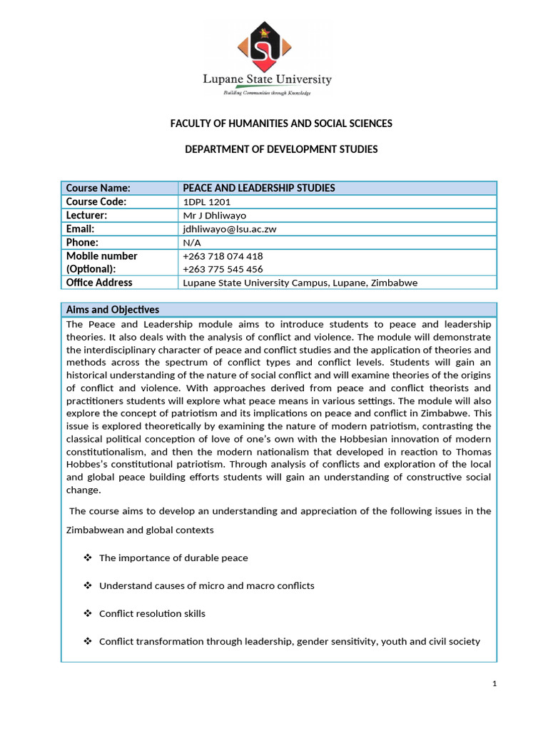 Peace and Leadership Studies Course Overview | PDF | Peace | Philosophy