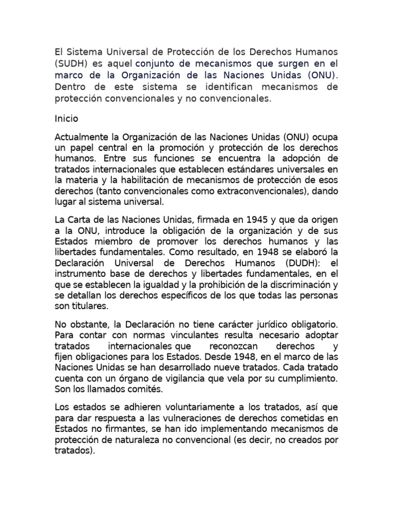 El Sistema Universal de Protección de Los Derechos Humanos | PDF