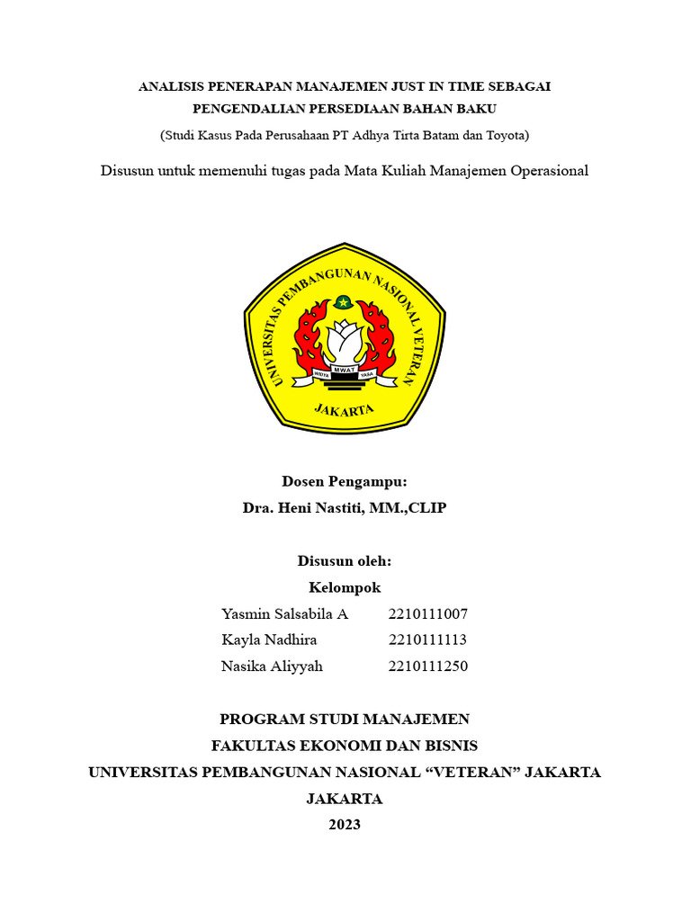 Makalah Operasional Manajemen Persediaan Dan Just in Time | PDF