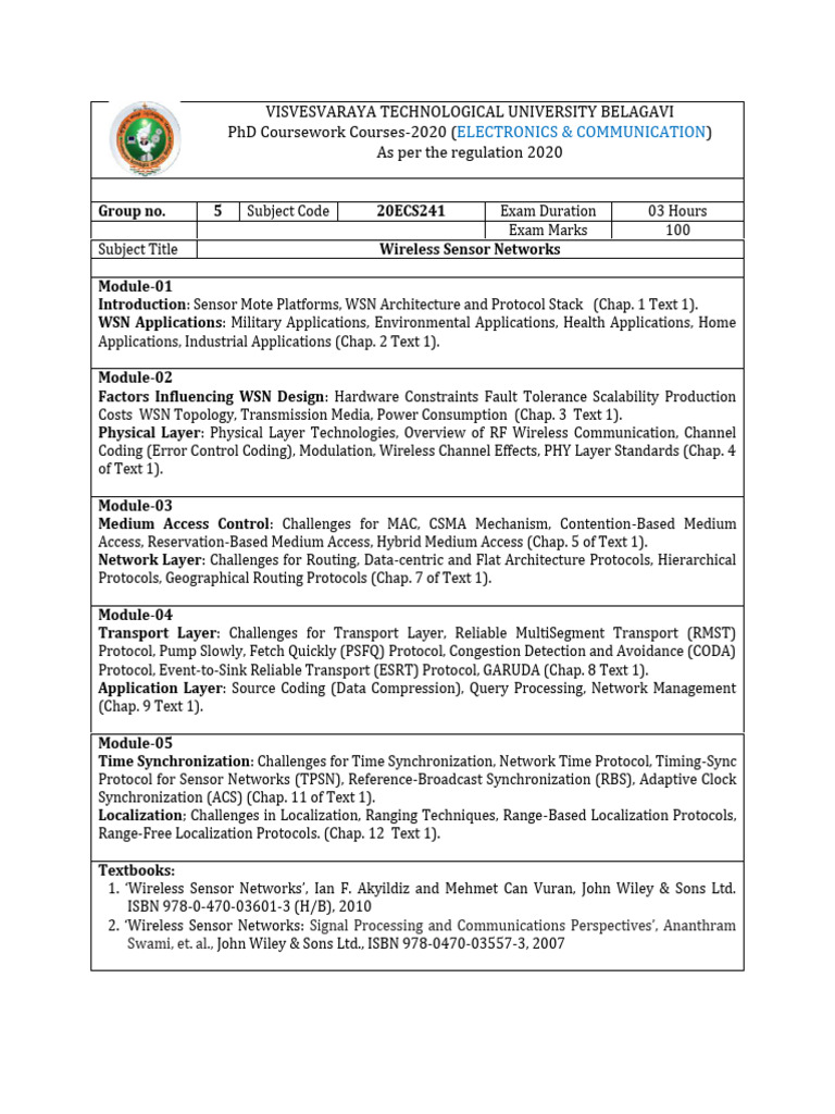4.wireless Sensor Networks Syllabus | PDF