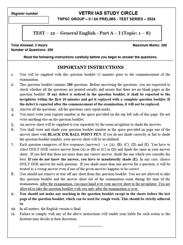 Test 12 English QS | PDF