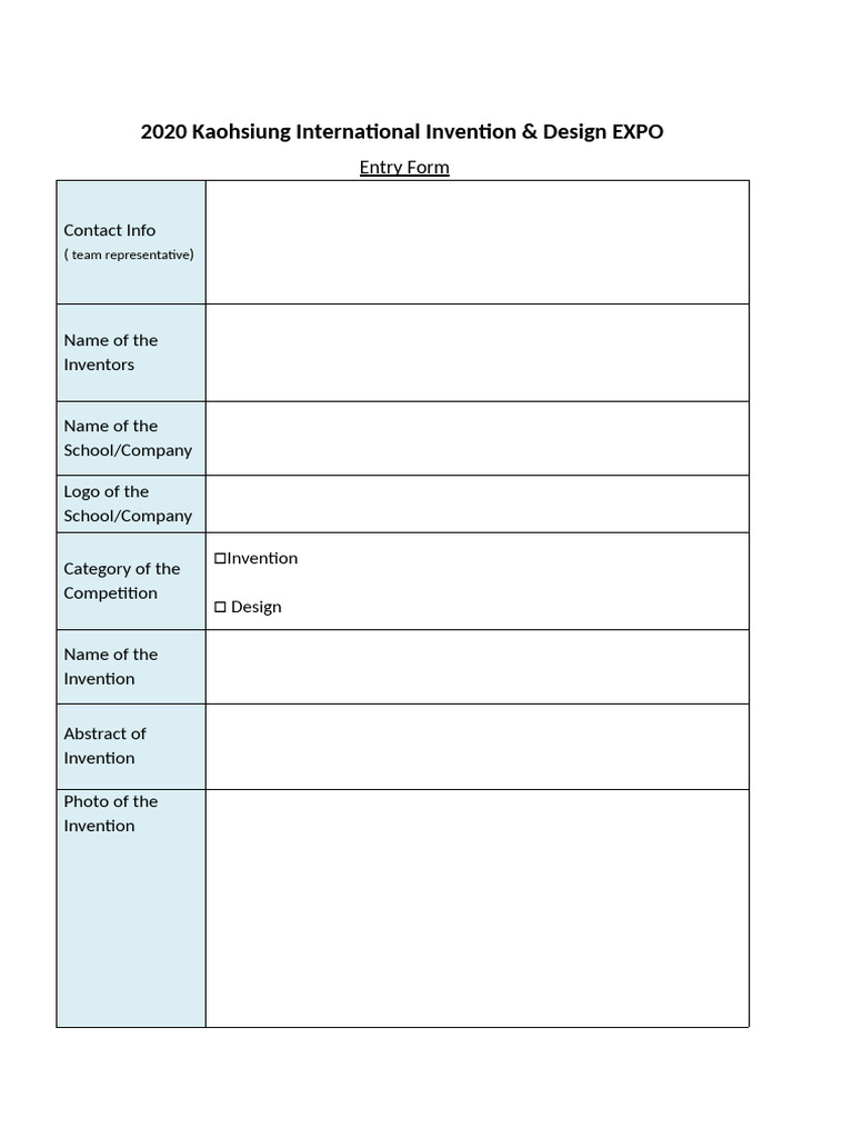2020 KIDE Entry Form | PDF | Invention | Art